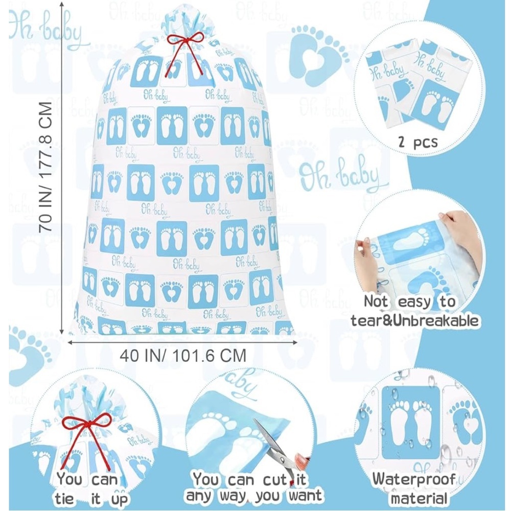 Giant Blue and White Baby Feet Baby Boy Shower Gift Bag - Picture 2 of 6